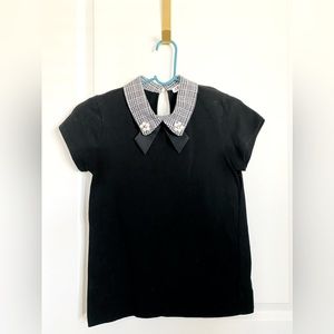 Love J preppy collared tee with faux Pearl accent